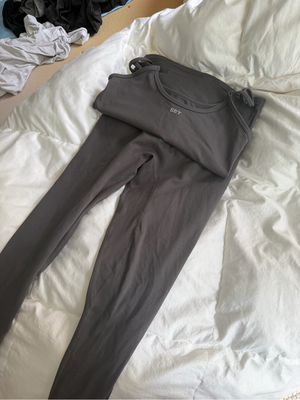 SET Active Charcoal Gray Cropped Tank Top and Leggings Set - Picture 4 of 4
